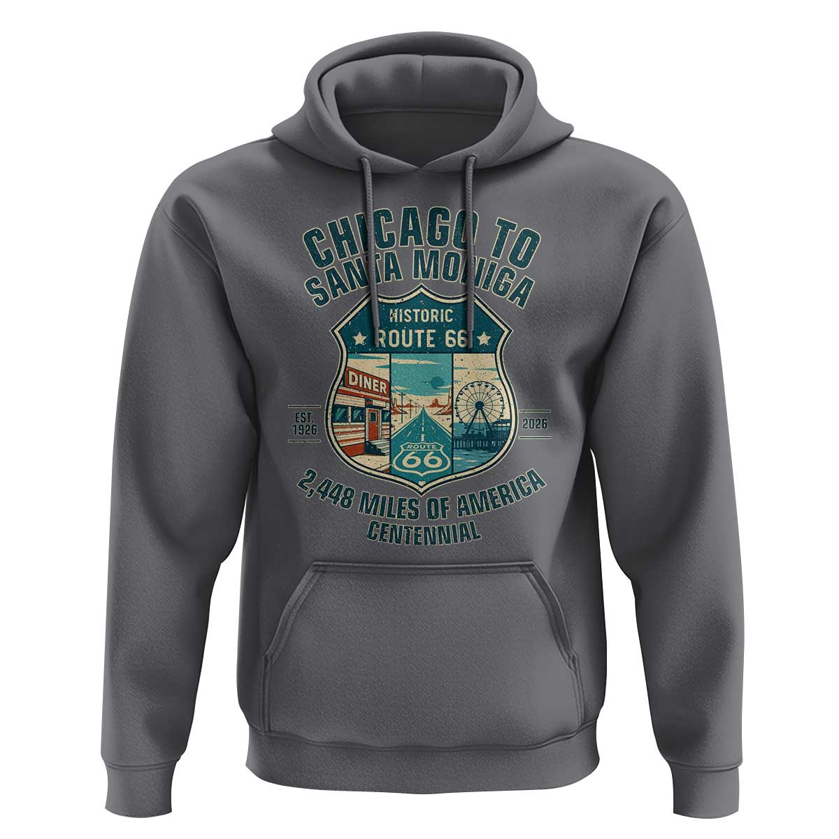 Route Highway 66 Chicago Santa Monica Vintage America Road Trip Hoodie