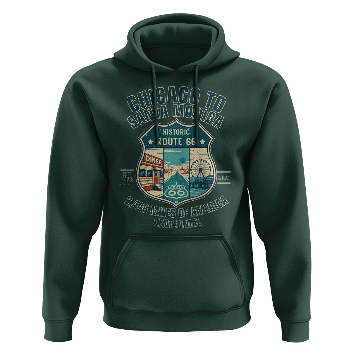 Route Highway 66 Chicago Santa Monica Vintage America Road Trip Hoodie