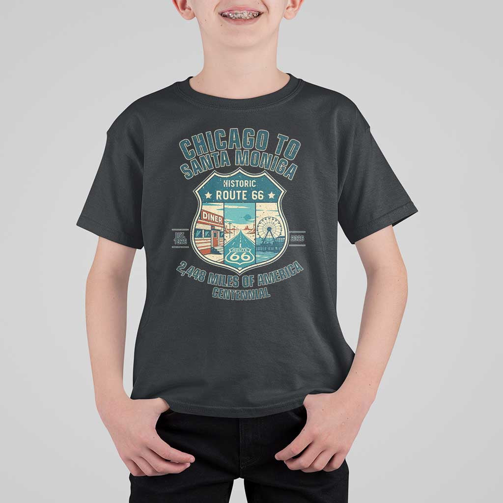 Route Highway 66 Chicago Santa Monica Vintage America Road Trip T Shirt For Kid