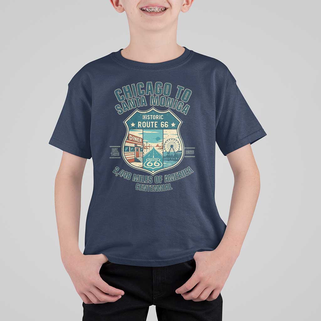 Route Highway 66 Chicago Santa Monica Vintage America Road Trip T Shirt For Kid