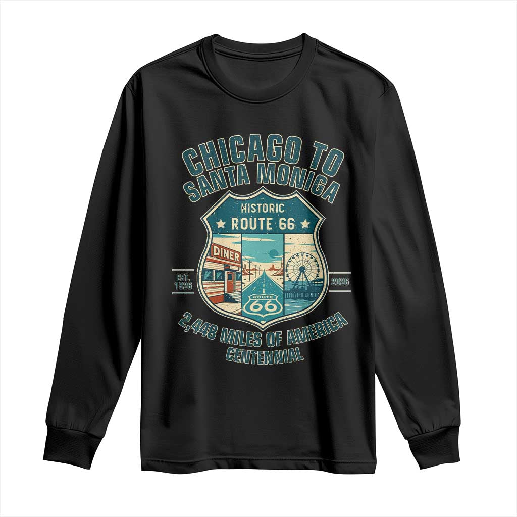 Route Highway 66 Chicago Santa Monica Vintage America Road Trip Long Sleeve Shirt