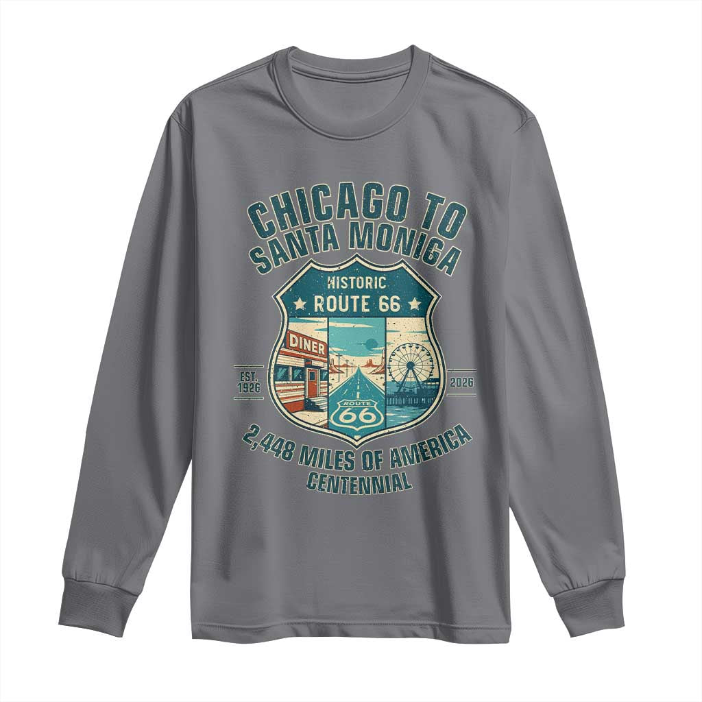 Route Highway 66 Chicago Santa Monica Vintage America Road Trip Long Sleeve Shirt