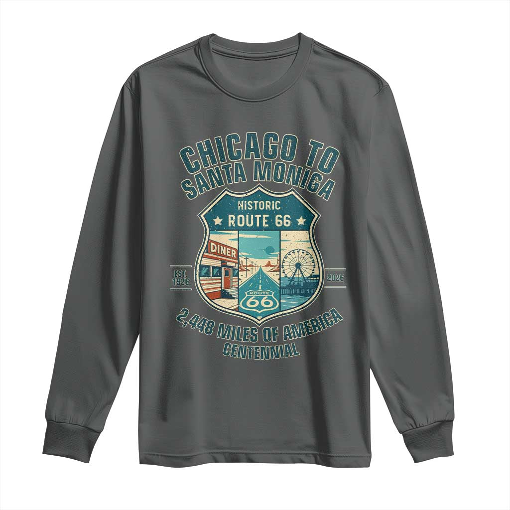 Route Highway 66 Chicago Santa Monica Vintage America Road Trip Long Sleeve Shirt