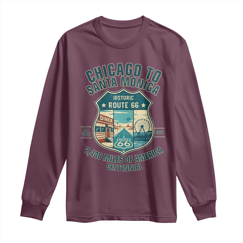 Route Highway 66 Chicago Santa Monica Vintage America Road Trip Long Sleeve Shirt