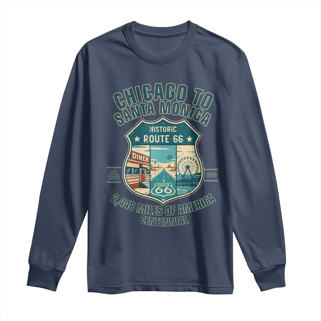 Route Highway 66 Chicago Santa Monica Vintage America Road Trip Long Sleeve Shirt