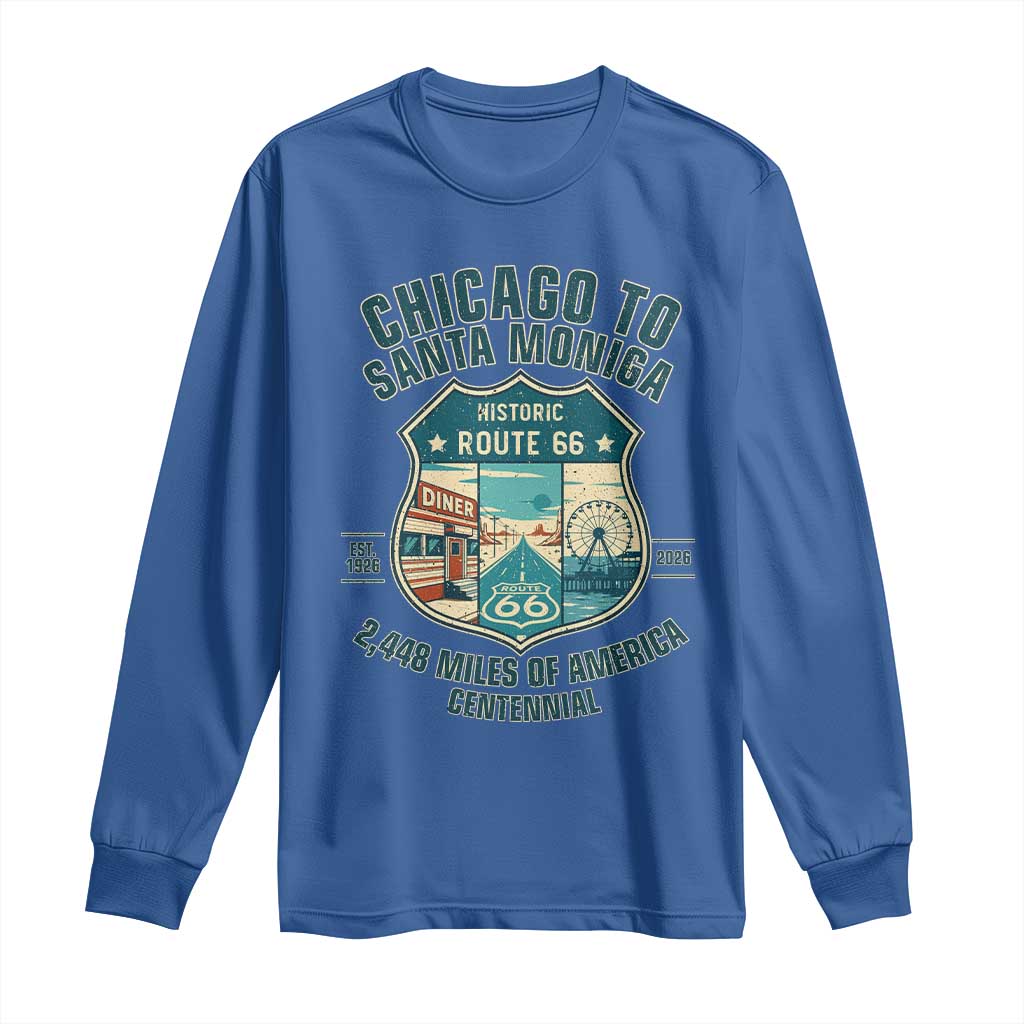 Route Highway 66 Chicago Santa Monica Vintage America Road Trip Long Sleeve Shirt