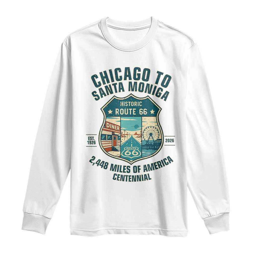 Route Highway 66 Chicago Santa Monica Vintage America Road Trip Long Sleeve Shirt