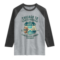 Route Highway 66 Chicago Santa Monica Vintage America Road Trip Raglan Shirt