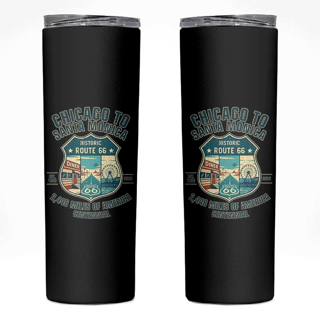Route Highway 66 Chicago Santa Monica Vintage America Road Trip Skinny Tumbler