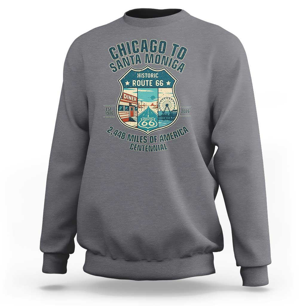 Route Highway 66 Chicago Santa Monica Vintage America Road Trip Sweatshirt