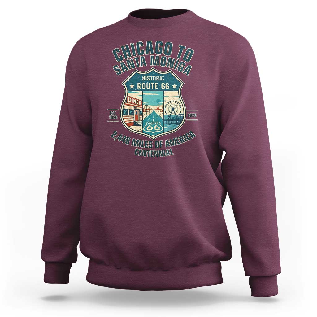 Route Highway 66 Chicago Santa Monica Vintage America Road Trip Sweatshirt