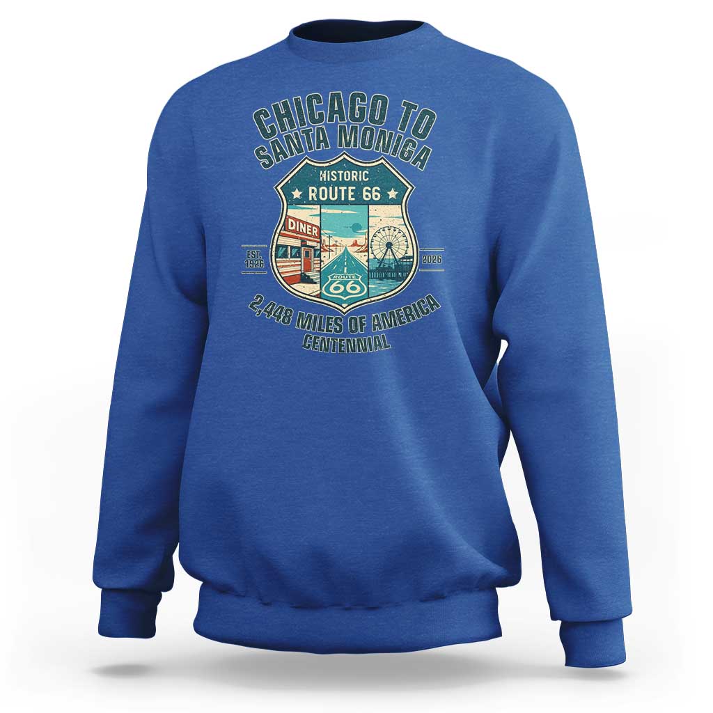 Route Highway 66 Chicago Santa Monica Vintage America Road Trip Sweatshirt