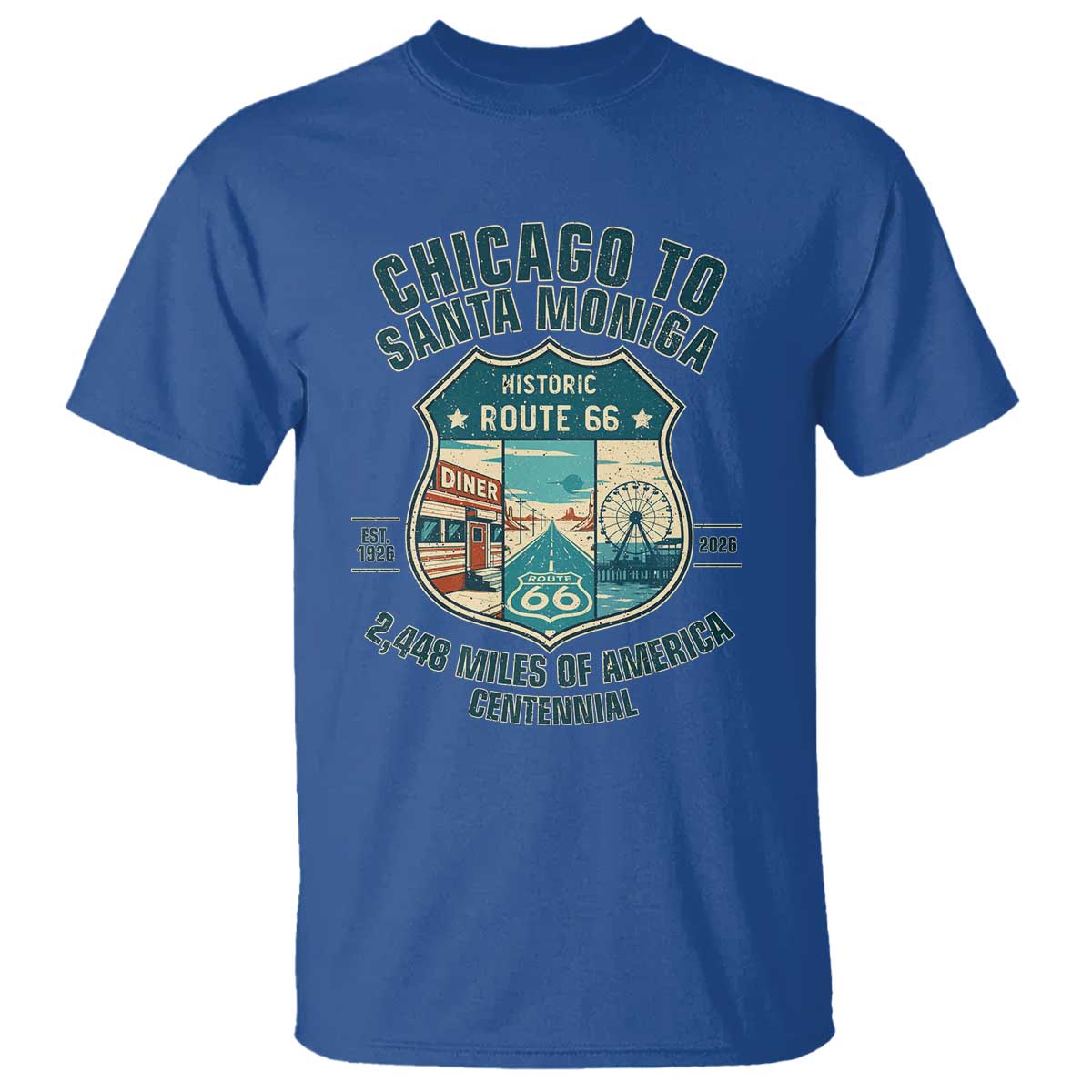 Route Highway 66 Chicago Santa Monica Vintage America Road Trip T Shirt