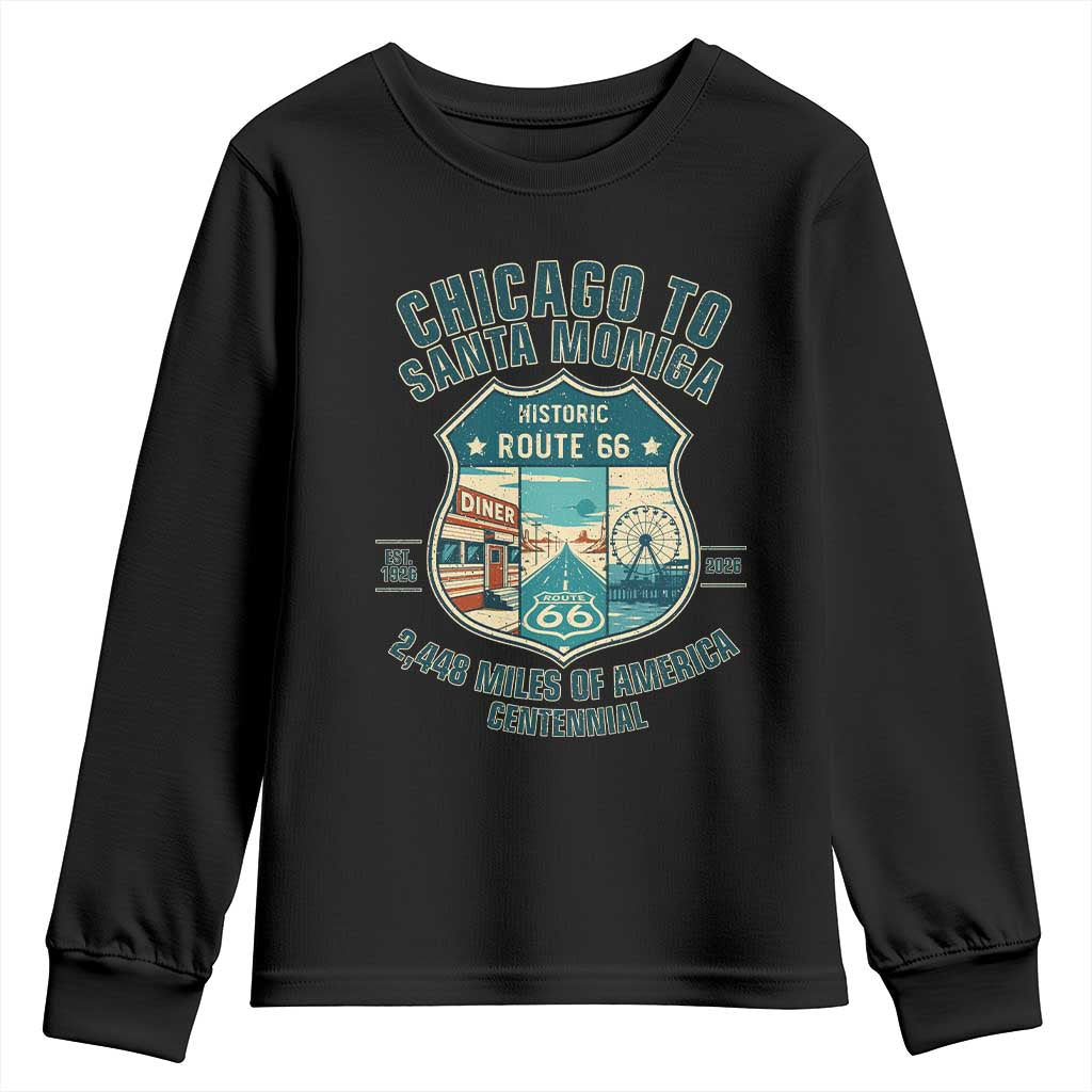Route Highway 66 Chicago Santa Monica Vintage America Road Trip Youth Sweatshirt