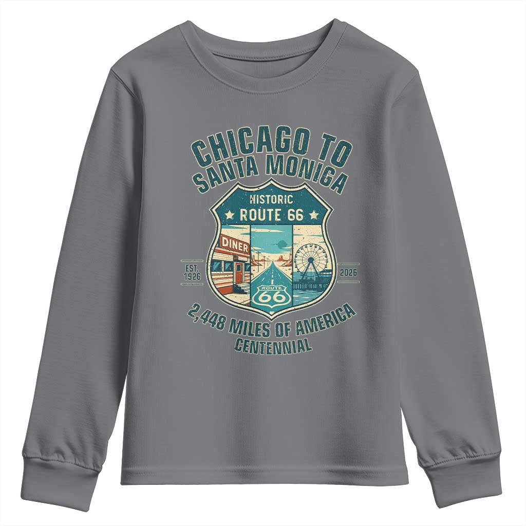Route Highway 66 Chicago Santa Monica Vintage America Road Trip Youth Sweatshirt