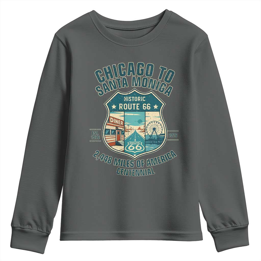 Route Highway 66 Chicago Santa Monica Vintage America Road Trip Youth Sweatshirt