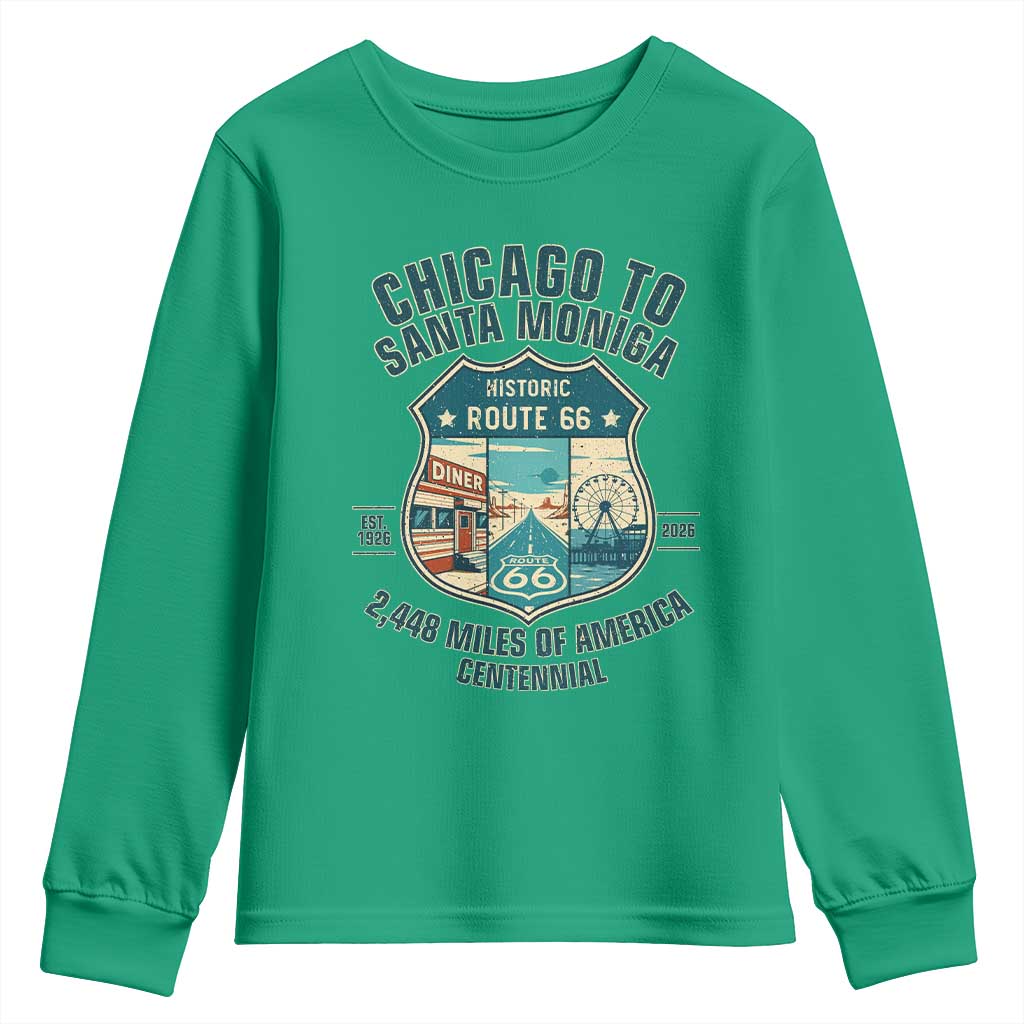 Route Highway 66 Chicago Santa Monica Vintage America Road Trip Youth Sweatshirt
