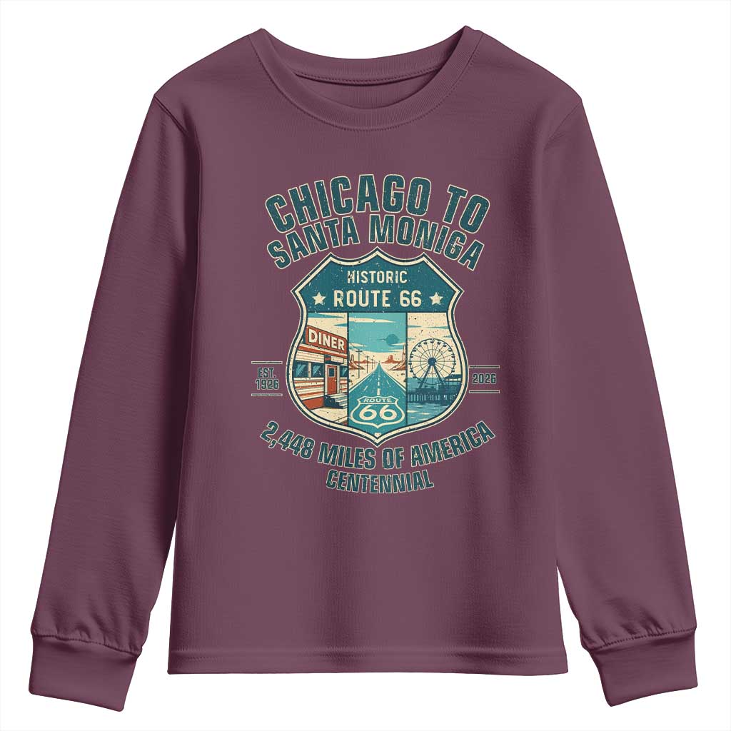 Route Highway 66 Chicago Santa Monica Vintage America Road Trip Youth Sweatshirt