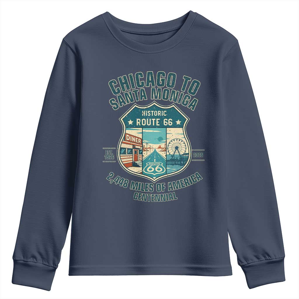 Route Highway 66 Chicago Santa Monica Vintage America Road Trip Youth Sweatshirt
