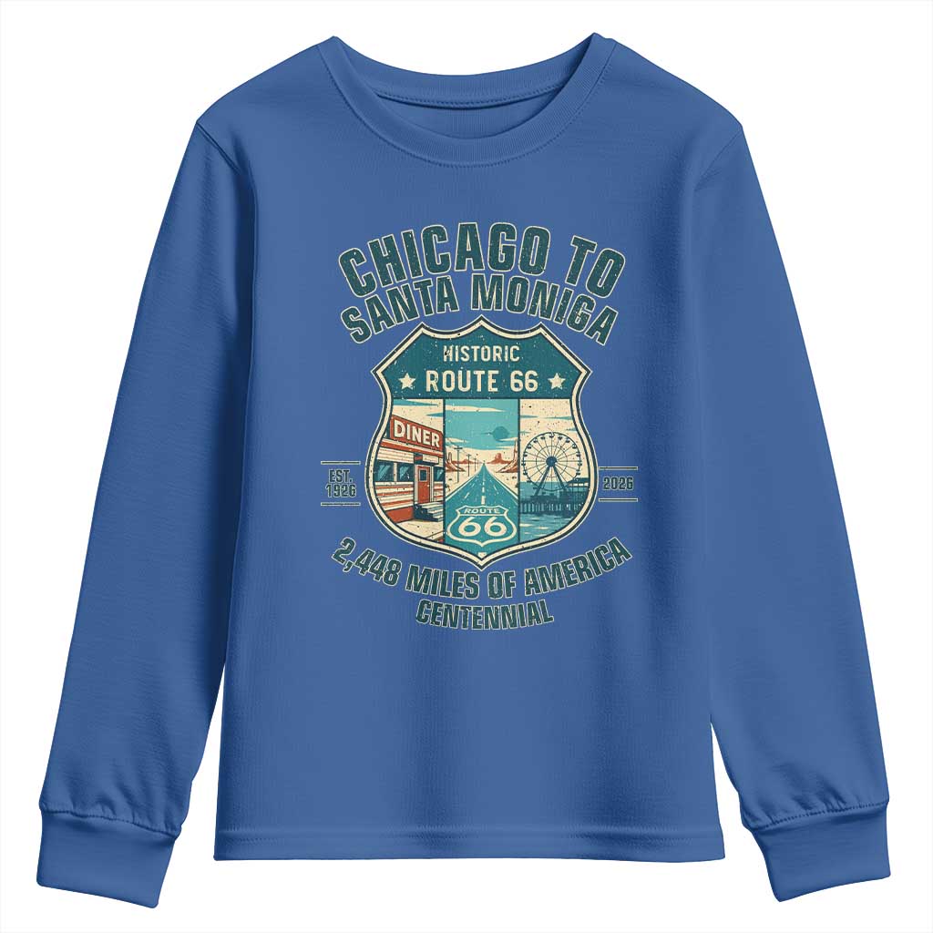 Route Highway 66 Chicago Santa Monica Vintage America Road Trip Youth Sweatshirt