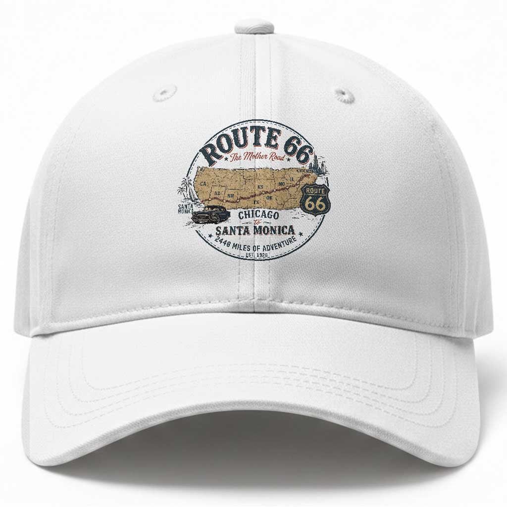 Route Highway 66 Map Chicago to Santa Monica Baseball Cap Vintage America Road Trip Americana