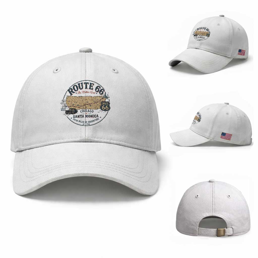 Route Highway 66 Map Chicago to Santa Monica Baseball Cap Vintage America Road Trip Americana