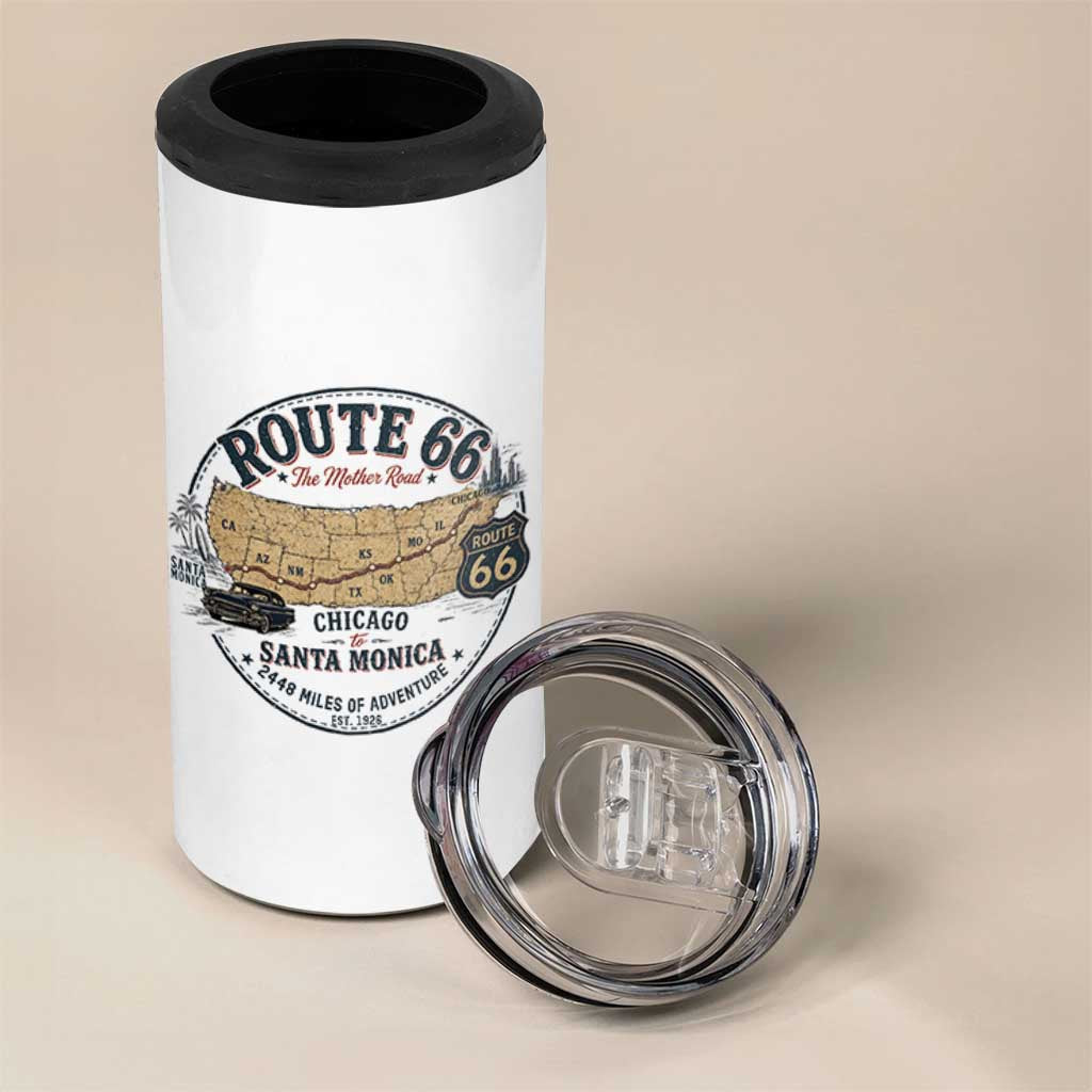 Route Highway 66 Map Chicago to Santa Monica 4 in 1 Can Cooler Tumbler Vintage America Road Trip Americana