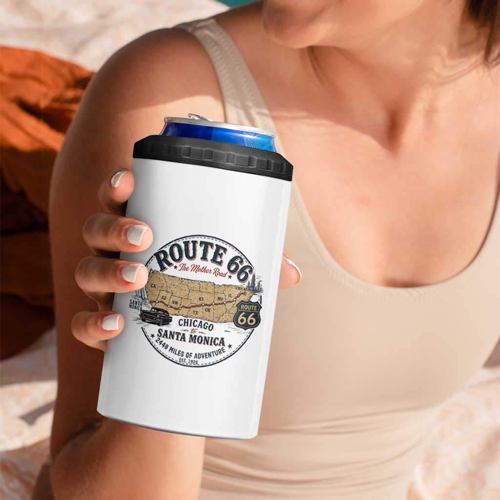 Route Highway 66 Map Chicago to Santa Monica 4 in 1 Can Cooler Tumbler Vintage America Road Trip Americana