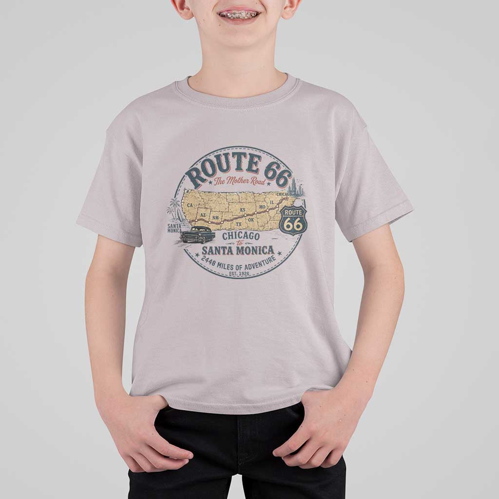 Route Highway 66 Map Chicago to Santa Monica T Shirt For Kid Vintage America Road Trip Americana