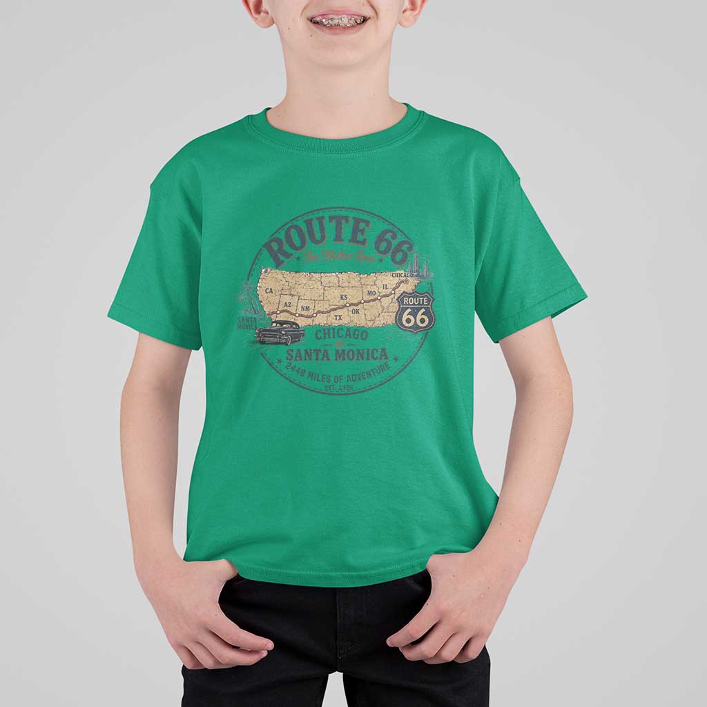 Route Highway 66 Map Chicago to Santa Monica T Shirt For Kid Vintage America Road Trip Americana