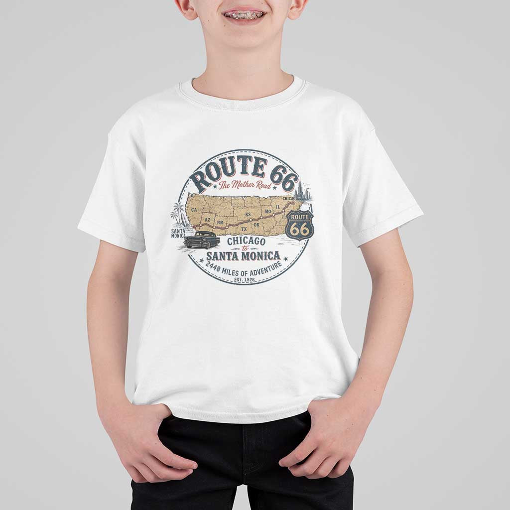 Route Highway 66 Map Chicago to Santa Monica T Shirt For Kid Vintage America Road Trip Americana