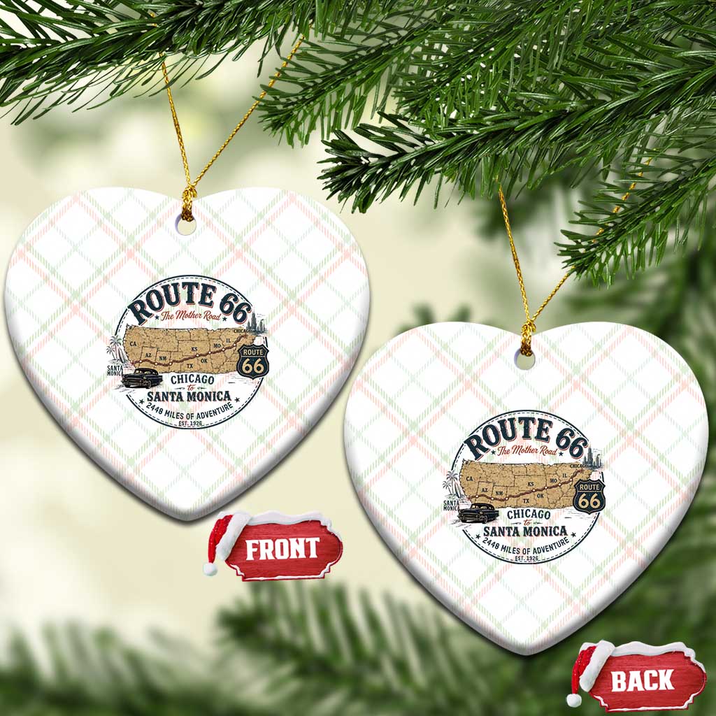 Route Highway 66 Map Chicago to Santa Monica Ceramic Ornament Vintage America Road Trip Americana