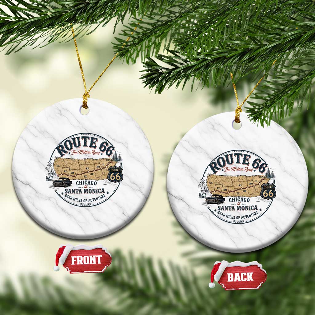 Route Highway 66 Map Chicago to Santa Monica Ceramic Ornament Vintage America Road Trip Americana