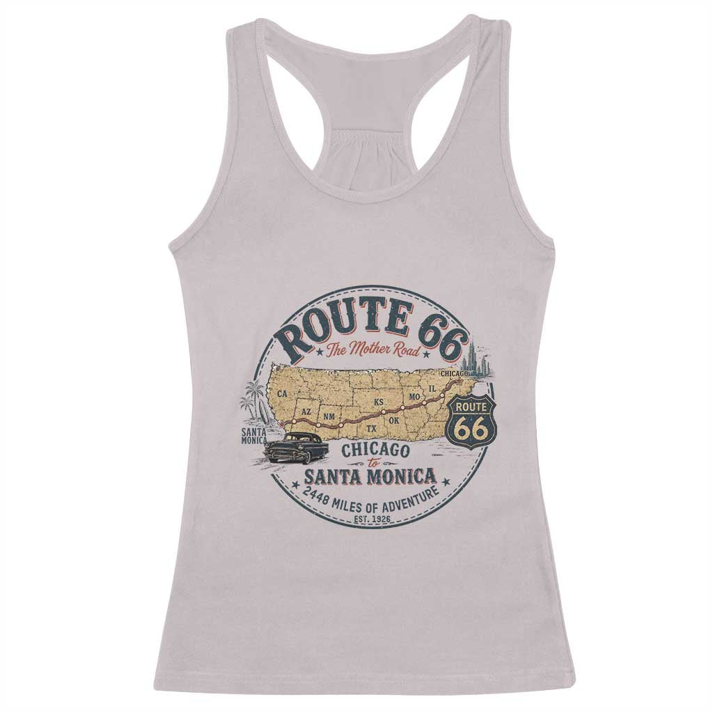 Route Highway 66 Map Chicago to Santa Monica Racerback Tank Top Vintage America Road Trip Americana