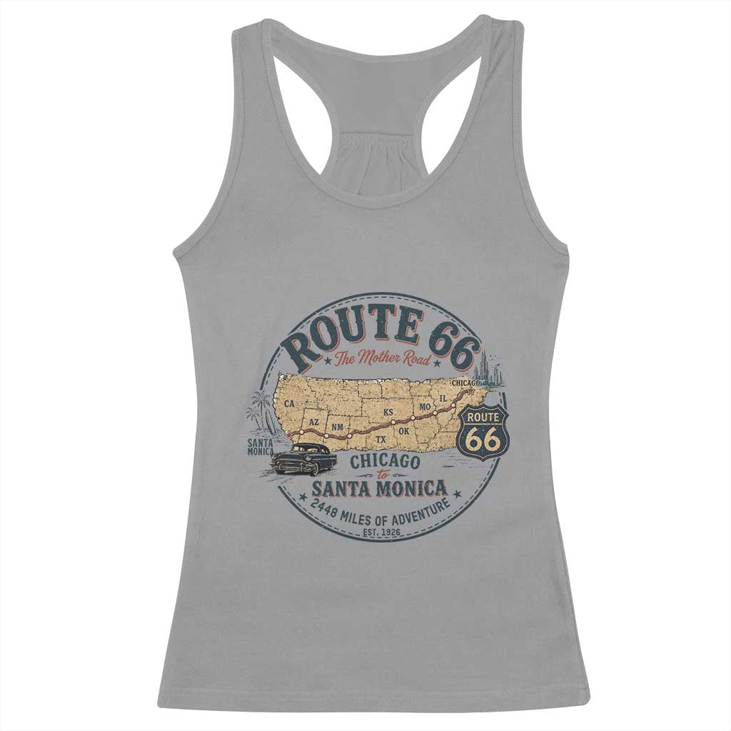 Route Highway 66 Map Chicago to Santa Monica Racerback Tank Top Vintage America Road Trip Americana