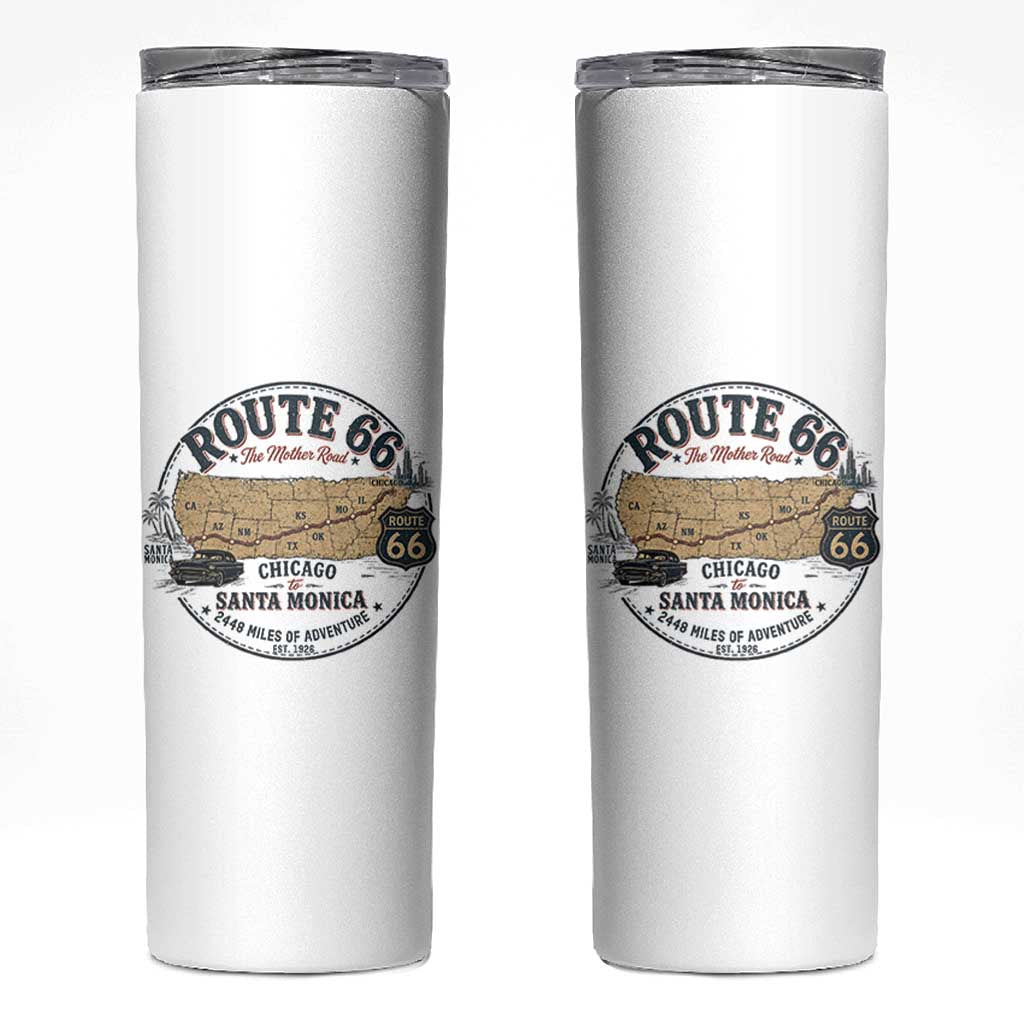 Route Highway 66 Map Chicago to Santa Monica Skinny Tumbler Vintage America Road Trip Americana