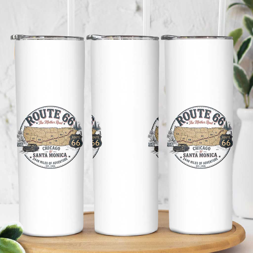 Route Highway 66 Map Chicago to Santa Monica Skinny Tumbler Vintage America Road Trip Americana