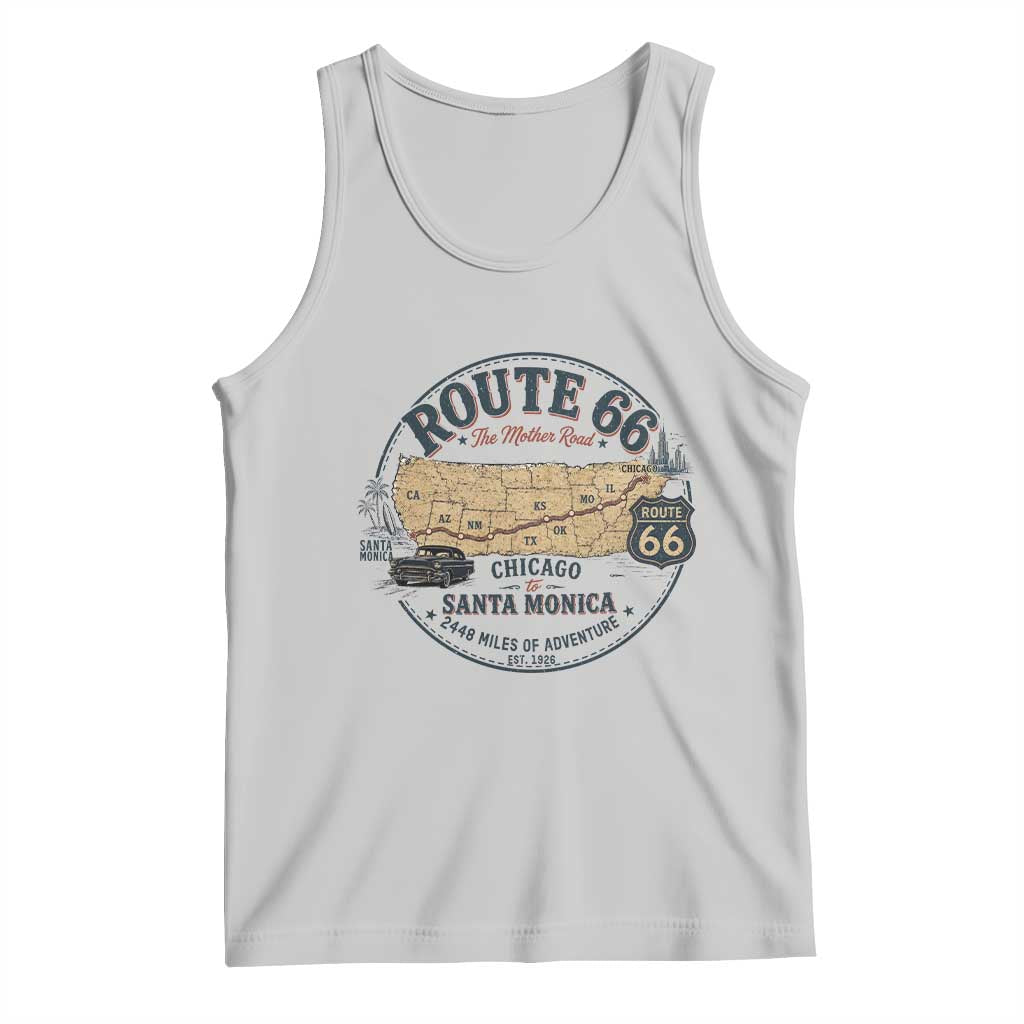 Route Highway 66 Map Chicago to Santa Monica Tank Top Vintage America Road Trip Americana