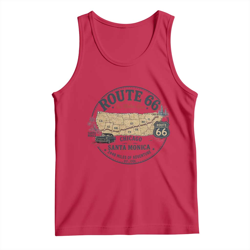 Route Highway 66 Map Chicago to Santa Monica Tank Top Vintage America Road Trip Americana