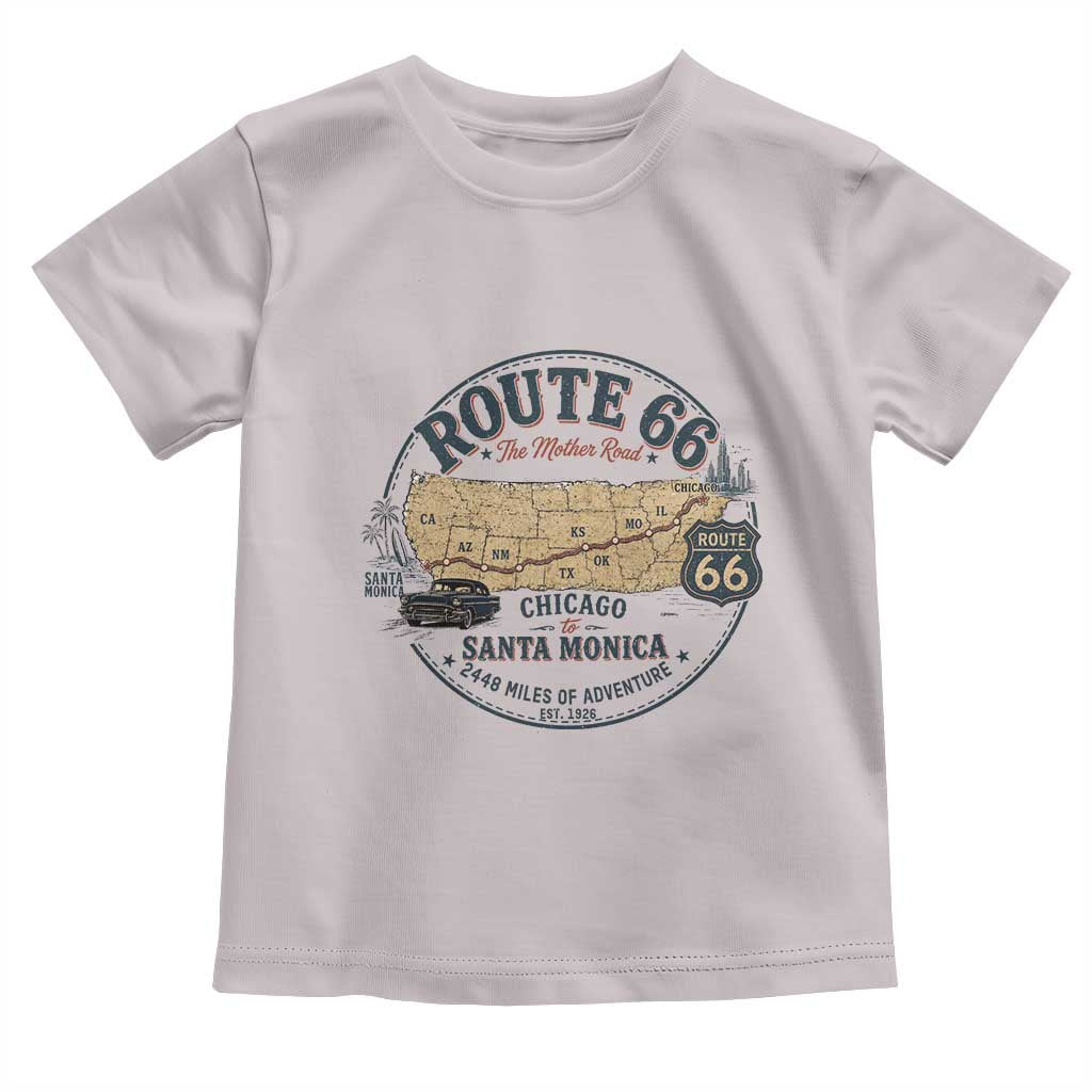 Route Highway 66 Map Chicago to Santa Monica Toddler T Shirt Vintage America Road Trip Americana
