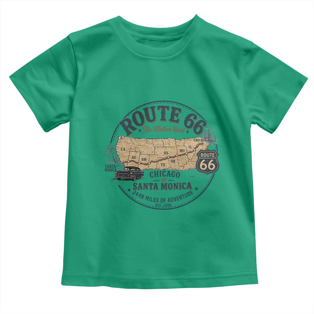 Route Highway 66 Map Chicago to Santa Monica Toddler T Shirt Vintage America Road Trip Americana