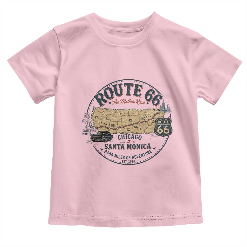 Route Highway 66 Map Chicago to Santa Monica Toddler T Shirt Vintage America Road Trip Americana