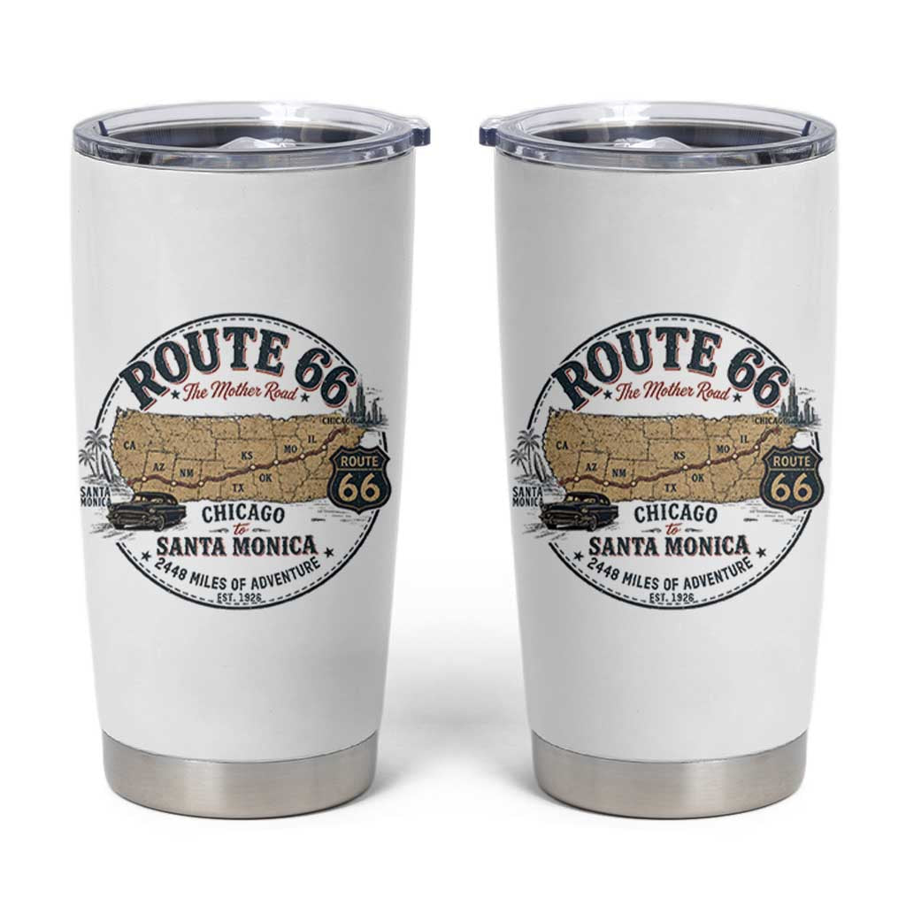 Route Highway 66 Map Chicago to Santa Monica Tumbler Cup Vintage America Road Trip Americana