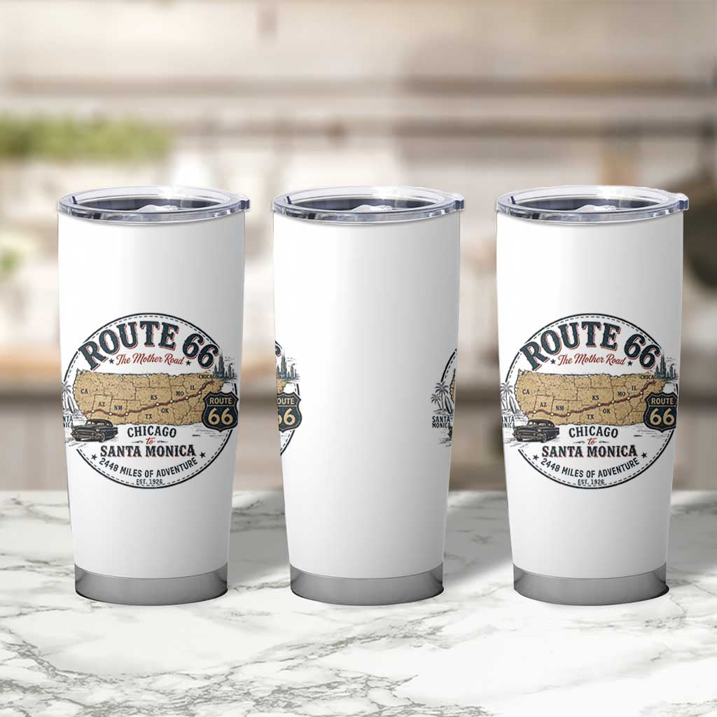 Route Highway 66 Map Chicago to Santa Monica Tumbler Cup Vintage America Road Trip Americana