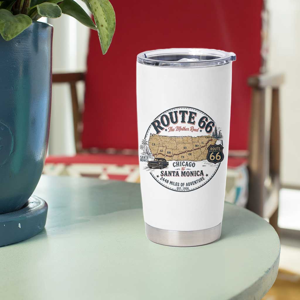 Route Highway 66 Map Chicago to Santa Monica Tumbler Cup Vintage America Road Trip Americana
