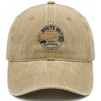 Route Highway 66 Map Chicago to Santa Monica Washed Cotton Baseball Cap Vintage America Road Trip Americana