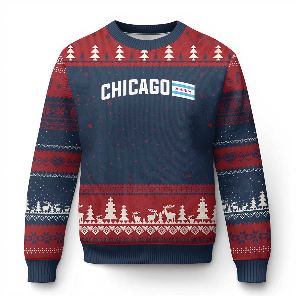 Sweet Chicago Flag Red Six Pointed Stars Ugly Christmas Sweater