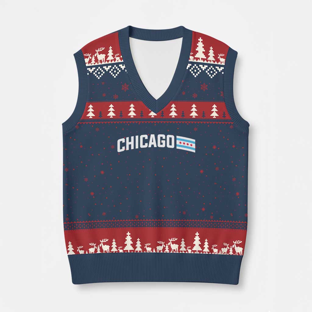 Sweet Chicago Flag Red Six Pointed Stars V-Neck Knit Sweater Vest
