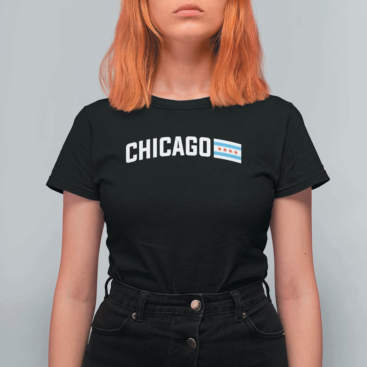 Sweet Chicago Flag Red Six Pointed Stars T Shirt For Women