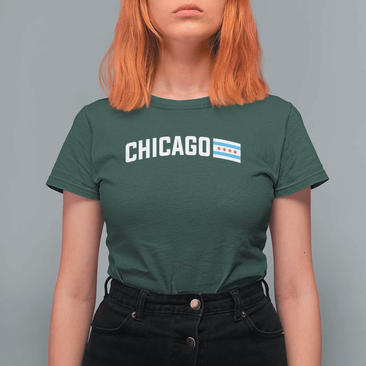 Sweet Chicago Flag Red Six Pointed Stars T Shirt For Women